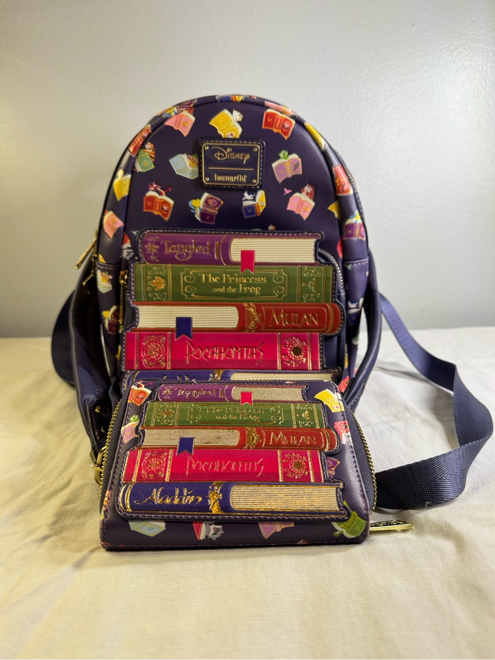 Disney Loungefly Books Mini Backpack with Matching Wallet